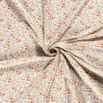 Preview: 1,50 m Viskose Popeline kleine Blumen auf Ecru